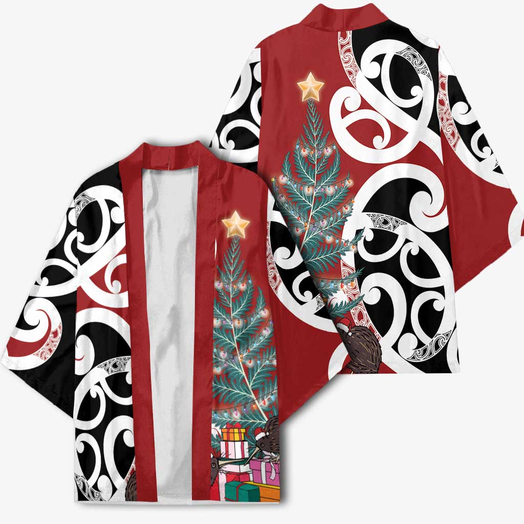 New Zealand Silver Fern Christmas Tree Kimono Meri Kirihimete - Aussie Hoodie