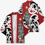 New Zealand Silver Fern Christmas Tree Kimono Meri Kirihimete - Aussie Hoodie