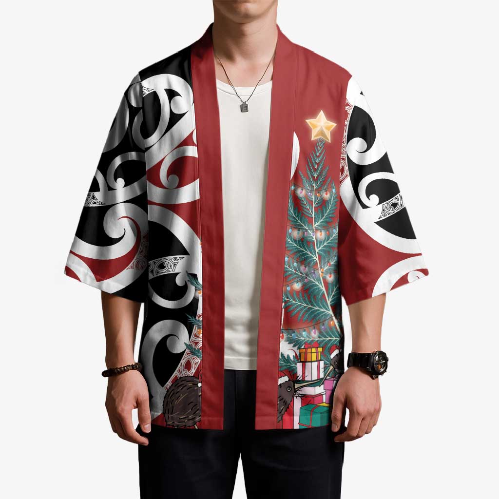 New Zealand Silver Fern Christmas Tree Kimono Meri Kirihimete - Aussie Hoodie