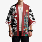 New Zealand Silver Fern Christmas Tree Kimono Meri Kirihimete - Aussie Hoodie