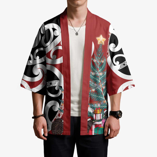New Zealand Silver Fern Christmas Tree Kimono Meri Kirihimete - Aussie Hoodie