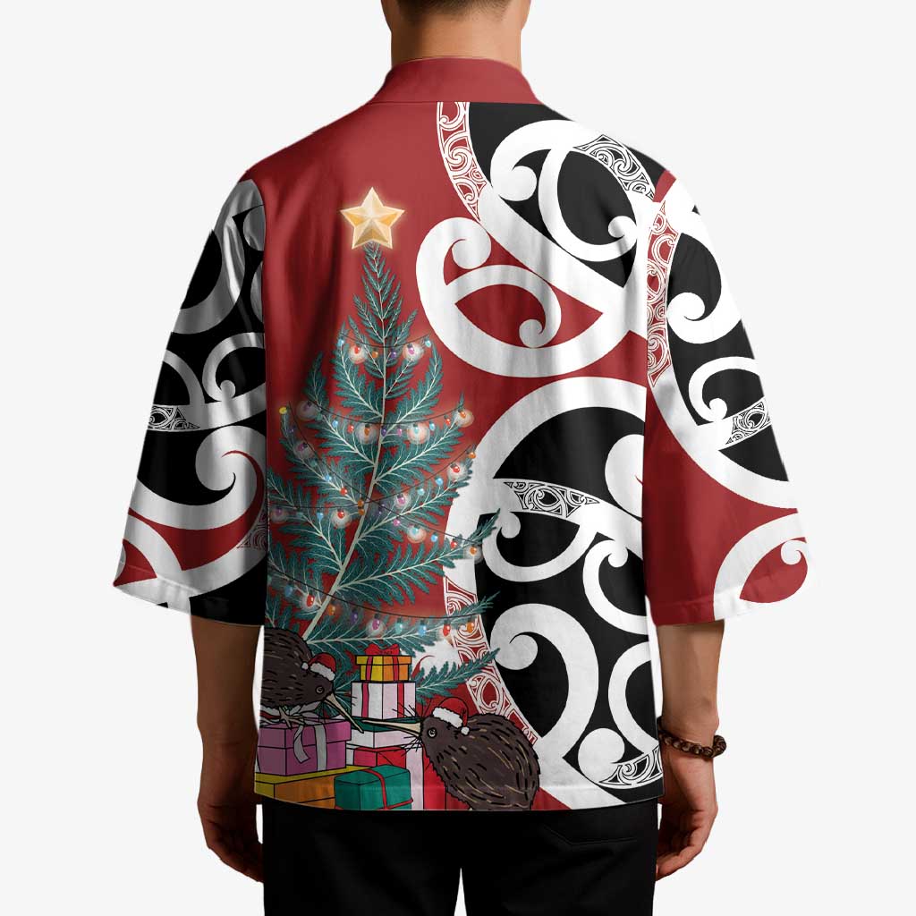 New Zealand Silver Fern Christmas Tree Kimono Meri Kirihimete - Aussie Hoodie