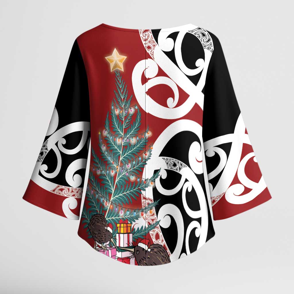 New Zealand Silver Fern Christmas Tree Kimono Sleeve Blouse Meri Kirihimete - Aussie Hoodie