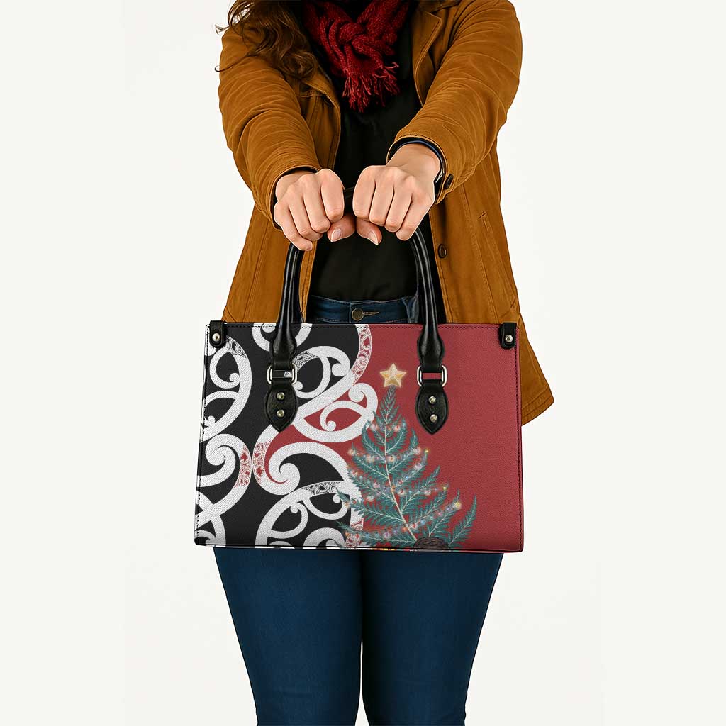 New Zealand Silver Fern Christmas Tree Leather Bag Meri Kirihimete - Aussie Hoodie