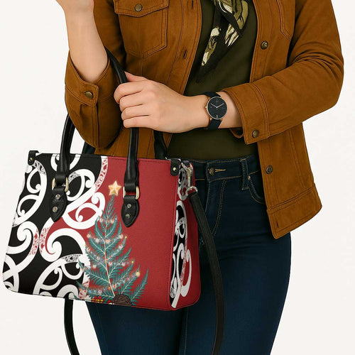 New Zealand Silver Fern Christmas Tree Leather Bag Meri Kirihimete - Aussie Hoodie