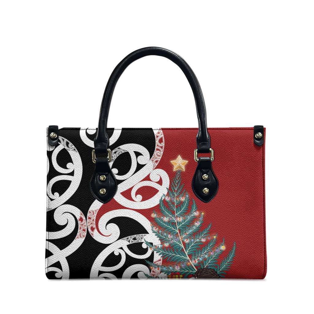 New Zealand Silver Fern Christmas Tree Leather Bag Meri Kirihimete - Aussie Hoodie