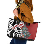 New Zealand Silver Fern Christmas Tree Leather Tote Bag Meri Kirihimete - Aussie Hoodie