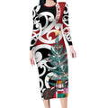 New Zealand Silver Fern Christmas Tree Long Sleeve Bodycon Dress Meri Kirihimete - Aussie Hoodie