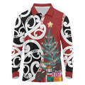 New Zealand Silver Fern Christmas Tree Long Sleeve Polo Shirt Meri Kirihimete - Aussie Hoodie