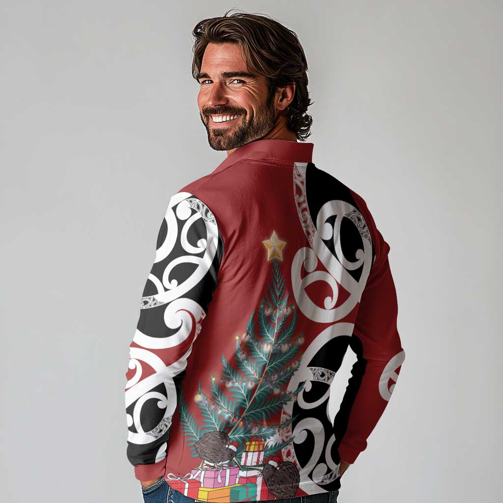 New Zealand Silver Fern Christmas Tree Long Sleeve Polo Shirt Meri Kirihimete - Aussie Hoodie