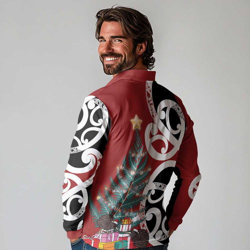 New Zealand Silver Fern Christmas Tree Long Sleeve Polo Shirt Meri Kirihimete - Aussie Hoodie