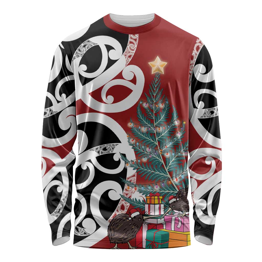 New Zealand Silver Fern Christmas Tree Long Sleeve Shirt Meri Kirihimete - Aussie Hoodie