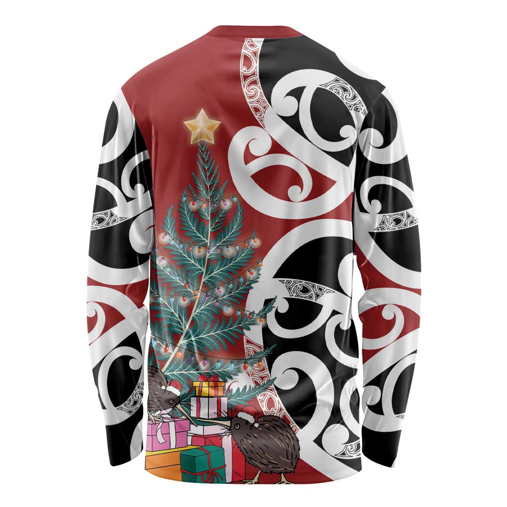 New Zealand Silver Fern Christmas Tree Long Sleeve Shirt Meri Kirihimete - Aussie Hoodie