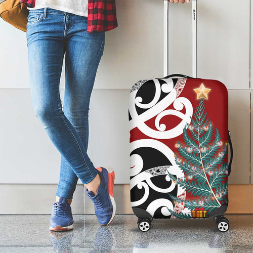 New Zealand Silver Fern Christmas Tree Luggage Cover Meri Kirihimete - Aussie Hoodie