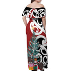 New Zealand Silver Fern Christmas Tree Off Shoulder Maxi Dress Meri Kirihimete - Aussie Hoodie
