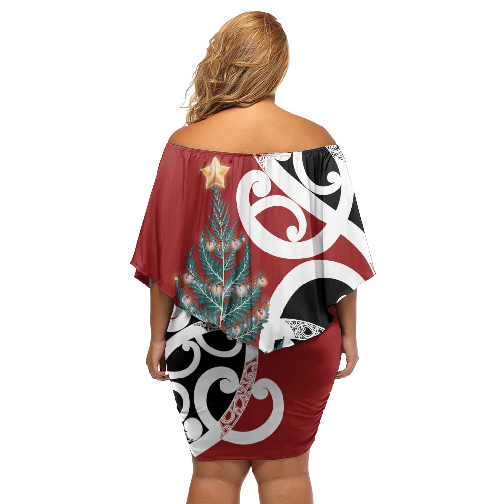 New Zealand Silver Fern Christmas Tree Off Shoulder Short Dress Meri Kirihimete - Aussie Hoodie