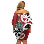 New Zealand Silver Fern Christmas Tree Off Shoulder Short Dress Meri Kirihimete - Aussie Hoodie