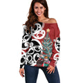 New Zealand Silver Fern Christmas Tree Off Shoulder Sweater Meri Kirihimete - Aussie Hoodie