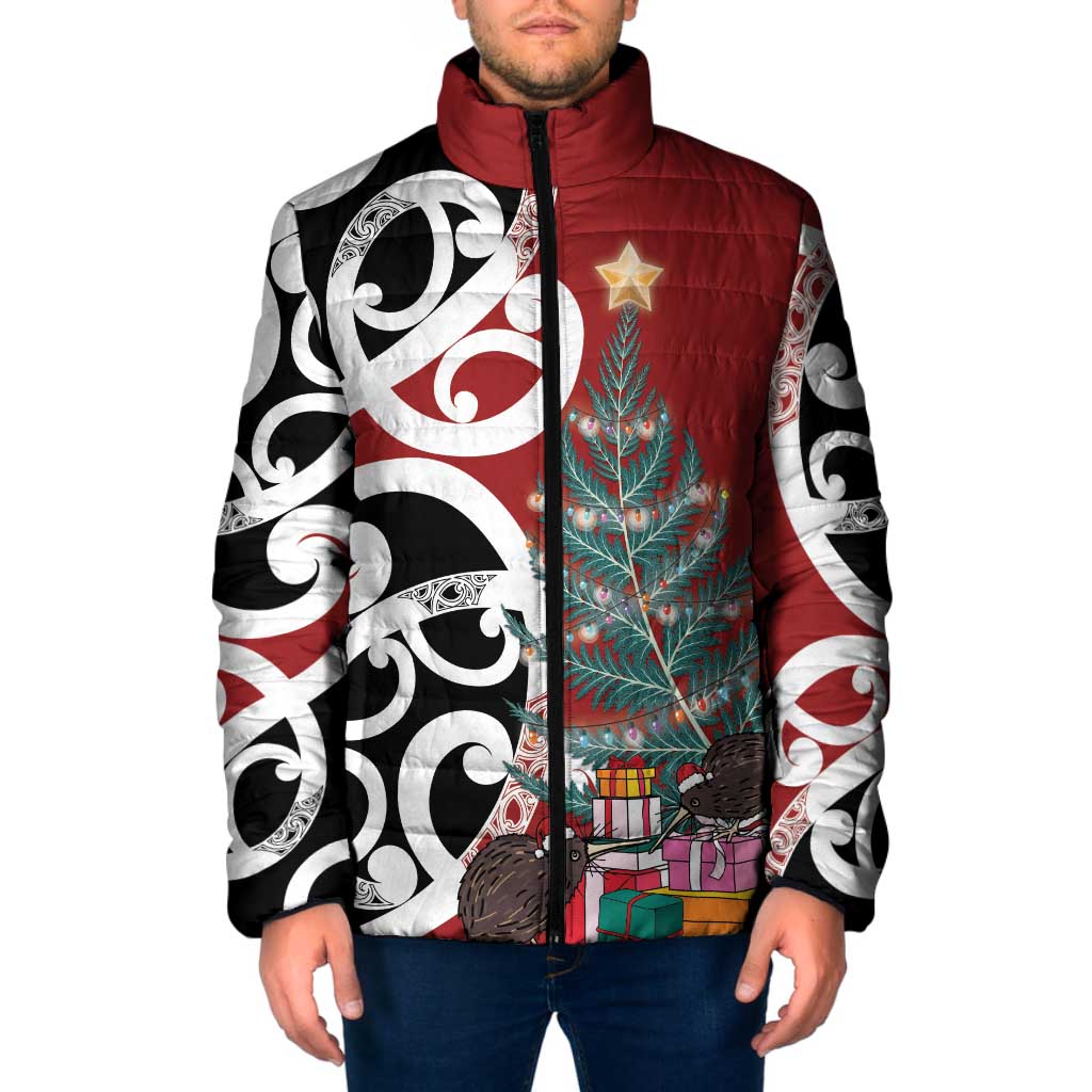 New Zealand Silver Fern Christmas Tree Padded Jacket Meri Kirihimete - Aussie Hoodie