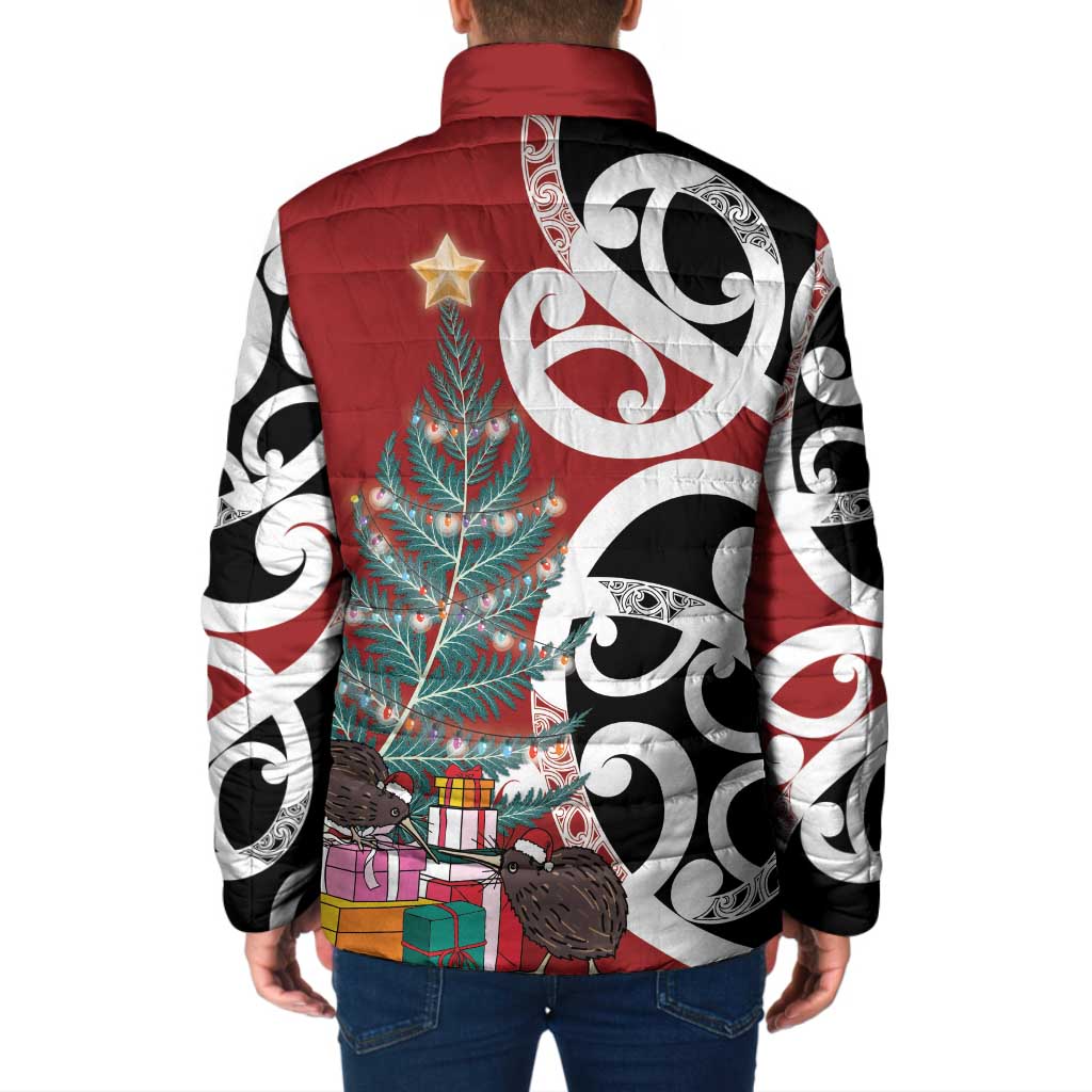 New Zealand Silver Fern Christmas Tree Padded Jacket Meri Kirihimete - Aussie Hoodie