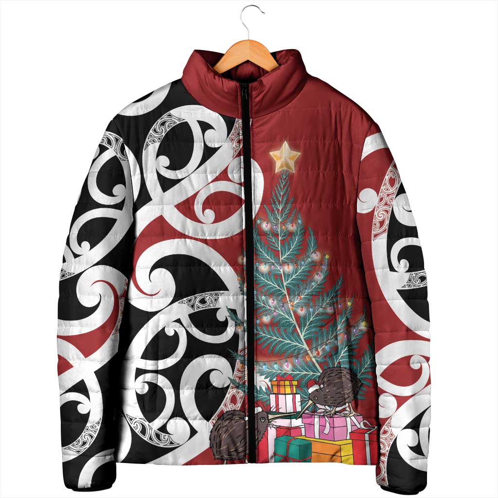 New Zealand Silver Fern Christmas Tree Padded Jacket Meri Kirihimete - Aussie Hoodie