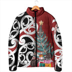 New Zealand Silver Fern Christmas Tree Padded Jacket Meri Kirihimete - Aussie Hoodie