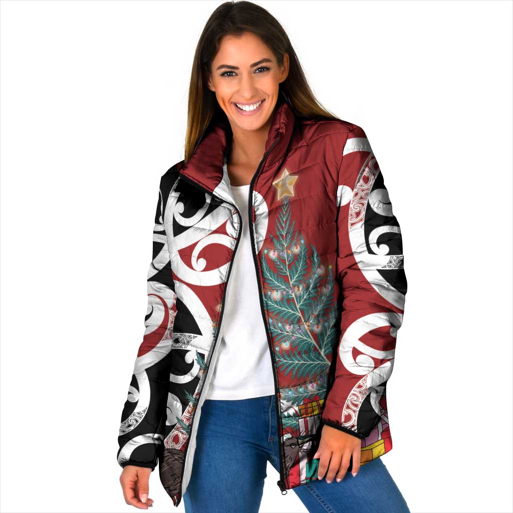New Zealand Silver Fern Christmas Tree Padded Jacket Meri Kirihimete - Aussie Hoodie