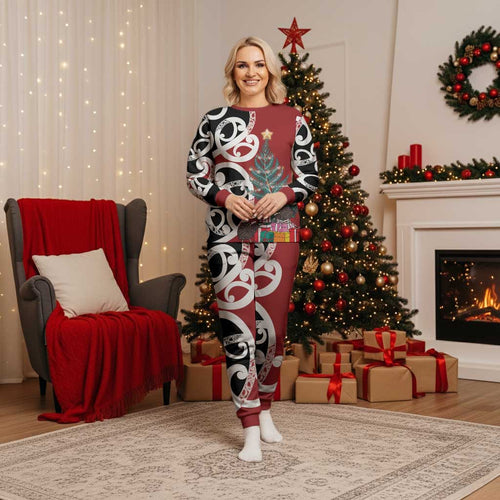 New Zealand Silver Fern Christmas Tree Christmas Pajama Set Meri Kirihimete - Aussie Hoodie