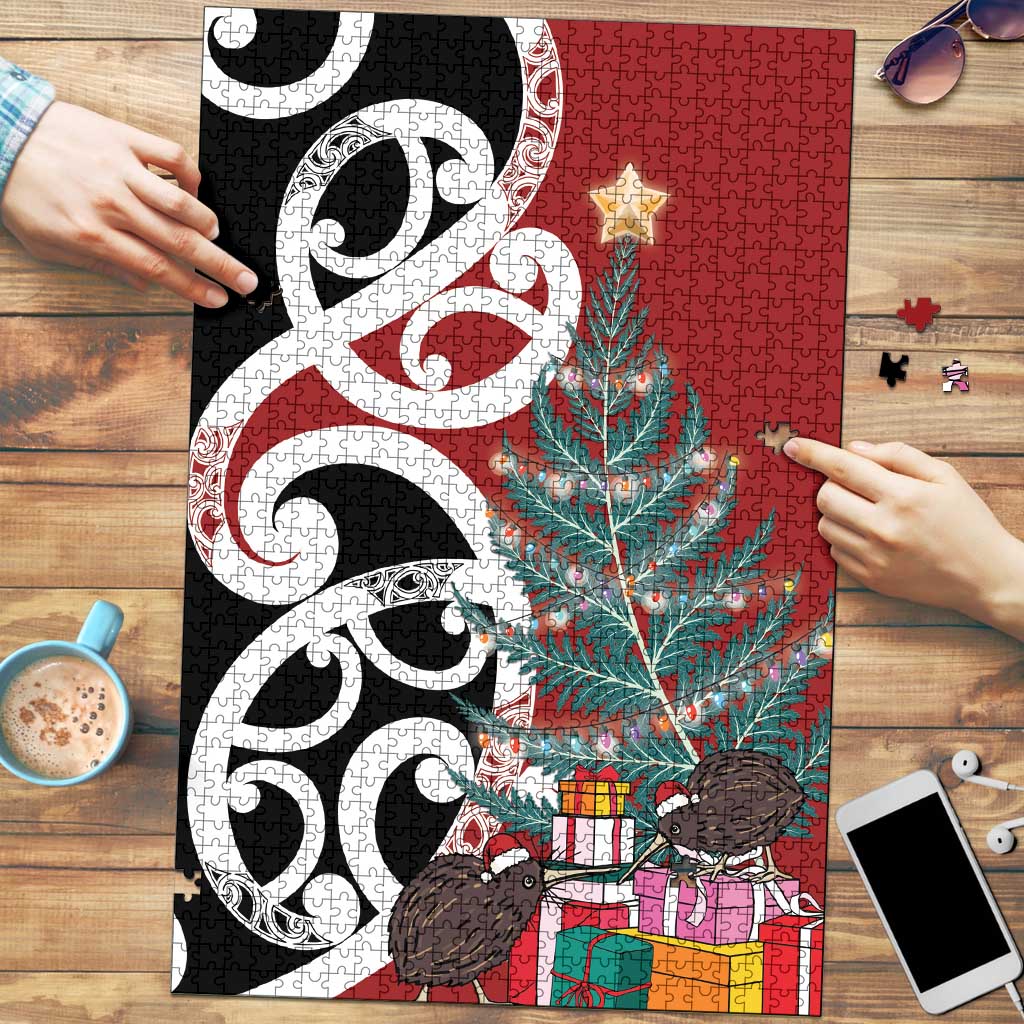 New Zealand Silver Fern Christmas Tree Puzzle Meri Kirihimete - Aussie Hoodie