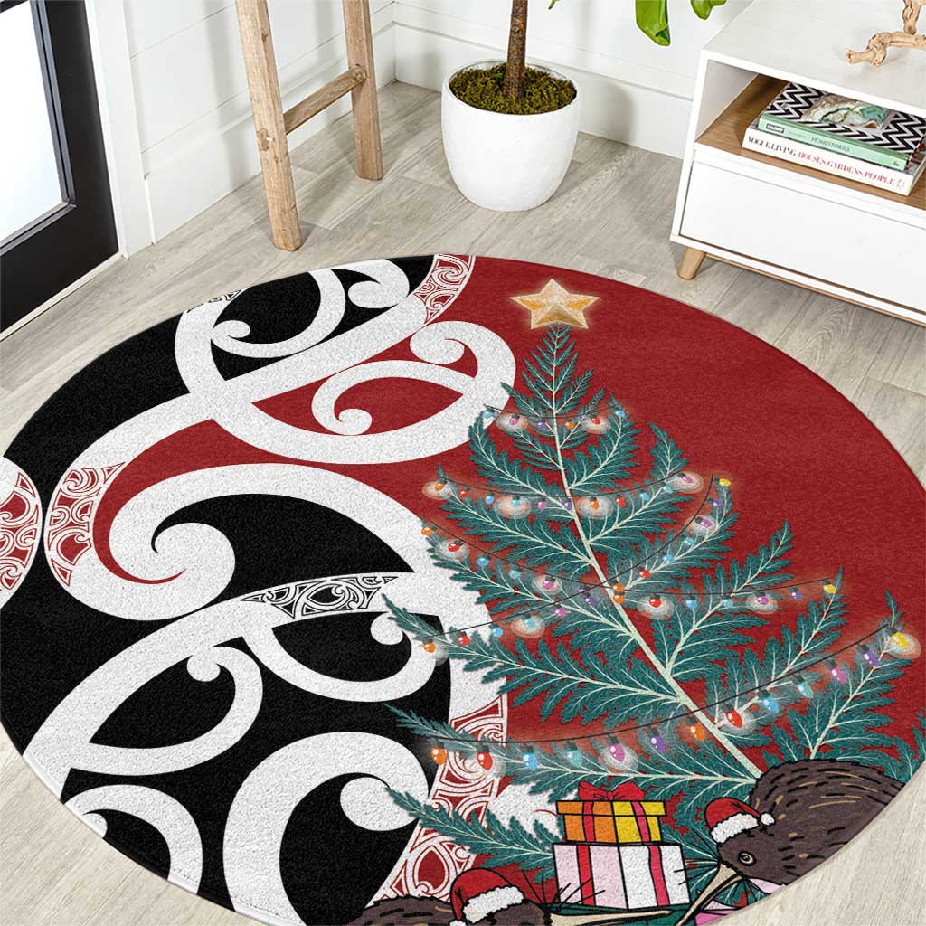 New Zealand Silver Fern Christmas Tree Round Carpet Meri Kirihimete - Aussie Hoodie