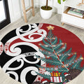 New Zealand Silver Fern Christmas Tree Round Carpet Meri Kirihimete - Aussie Hoodie