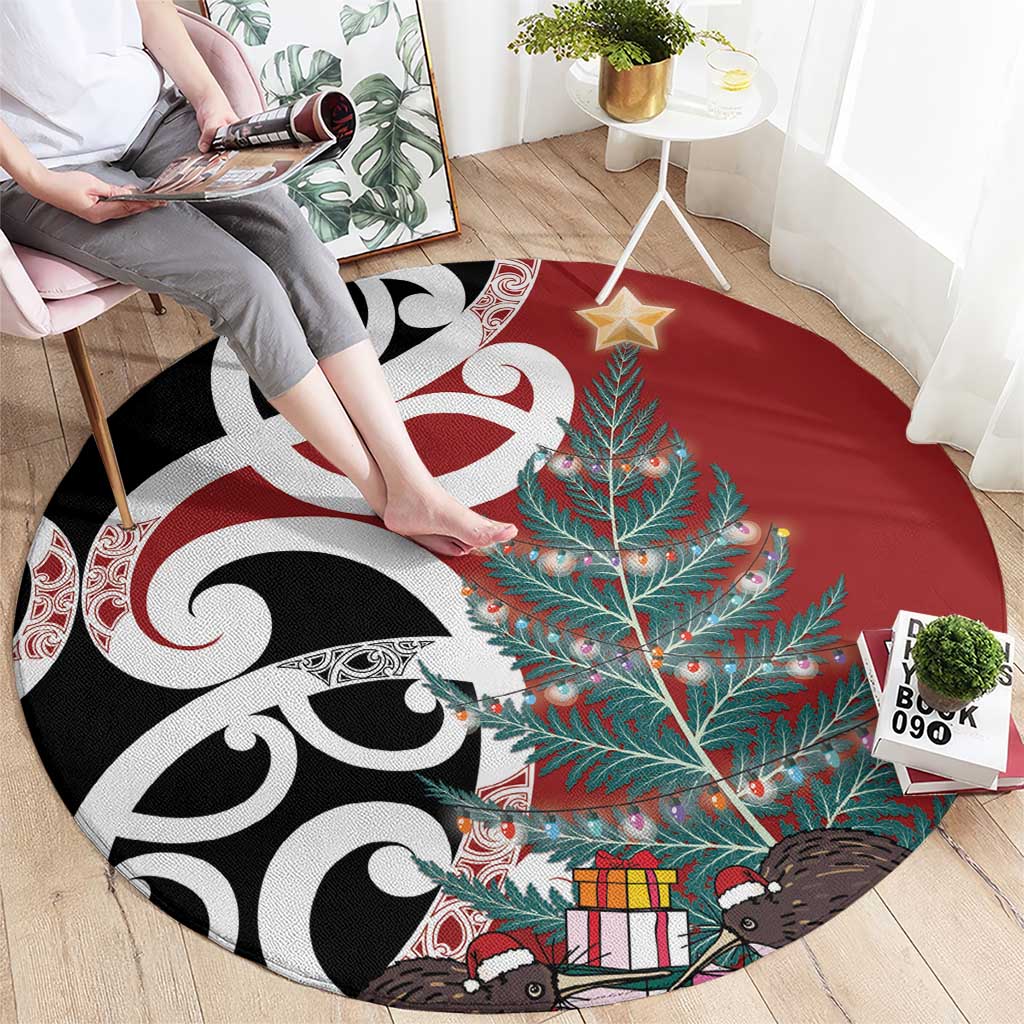 New Zealand Silver Fern Christmas Tree Round Carpet Meri Kirihimete - Aussie Hoodie