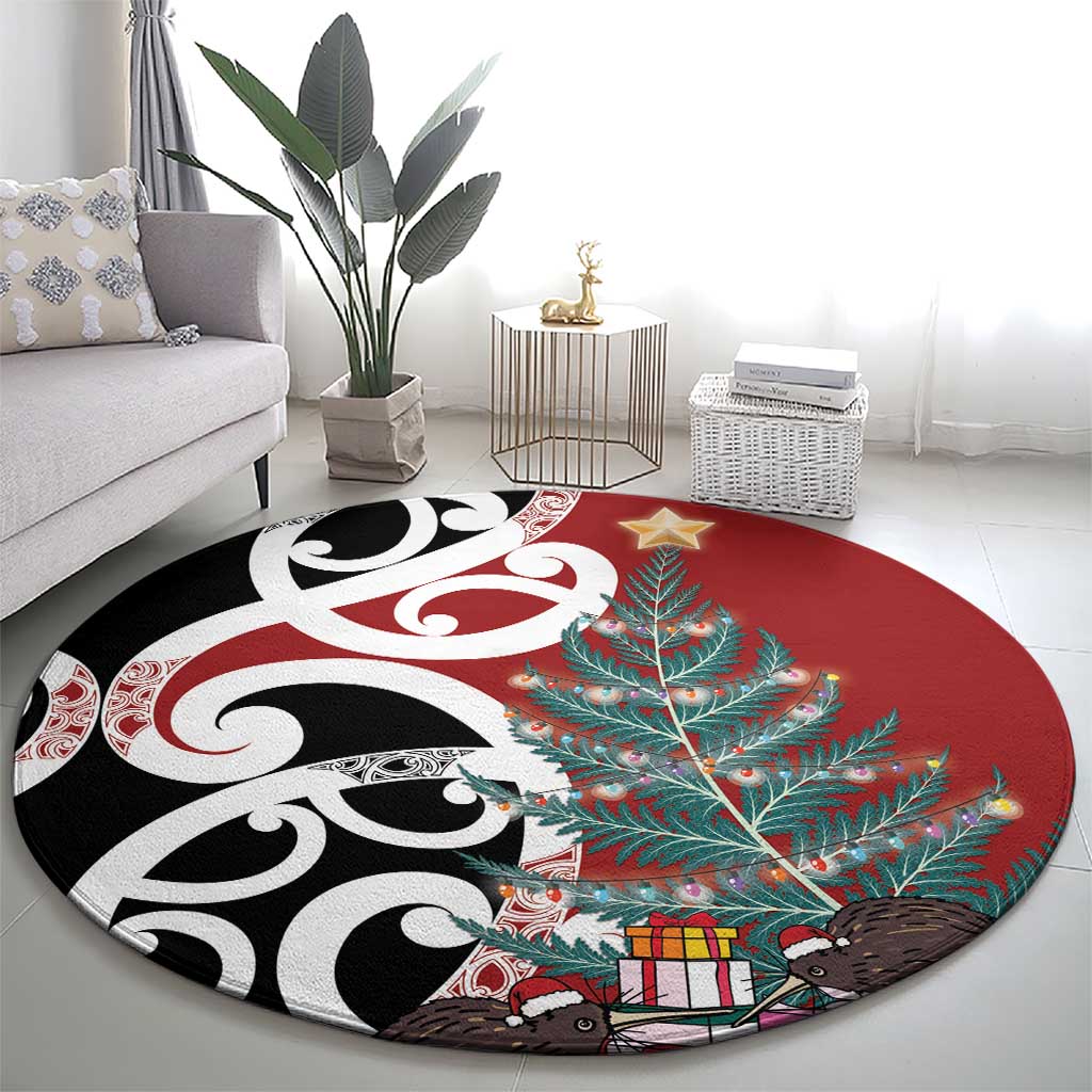 New Zealand Silver Fern Christmas Tree Round Carpet Meri Kirihimete - Aussie Hoodie