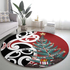 New Zealand Silver Fern Christmas Tree Round Carpet Meri Kirihimete - Aussie Hoodie