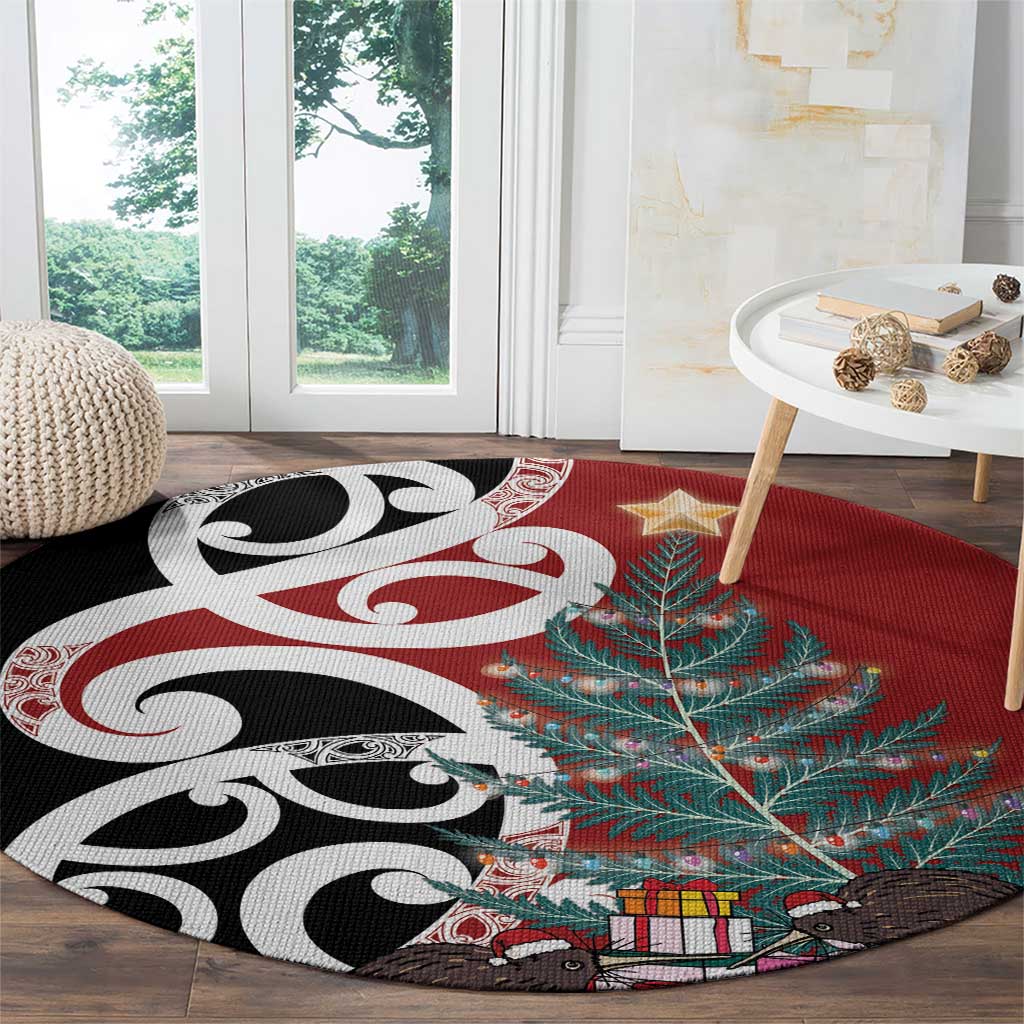New Zealand Silver Fern Christmas Tree Round Carpet Meri Kirihimete - Aussie Hoodie