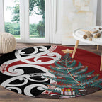 New Zealand Silver Fern Christmas Tree Round Carpet Meri Kirihimete - Aussie Hoodie