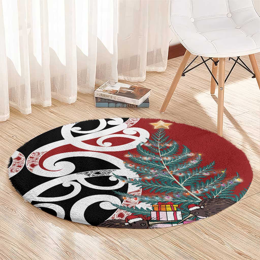 New Zealand Silver Fern Christmas Tree Round Carpet Meri Kirihimete - Aussie Hoodie