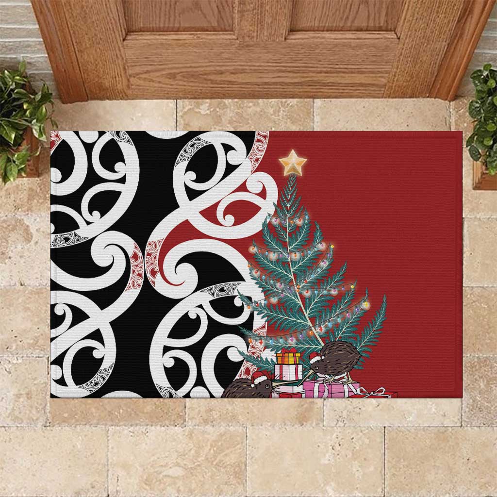 New Zealand Silver Fern Christmas Tree Rubber Doormat Meri Kirihimete - Aussie Hoodie