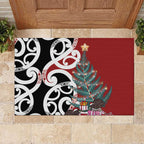 New Zealand Silver Fern Christmas Tree Rubber Doormat Meri Kirihimete - Aussie Hoodie