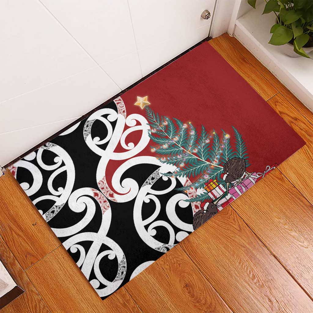 New Zealand Silver Fern Christmas Tree Rubber Doormat Meri Kirihimete - Aussie Hoodie