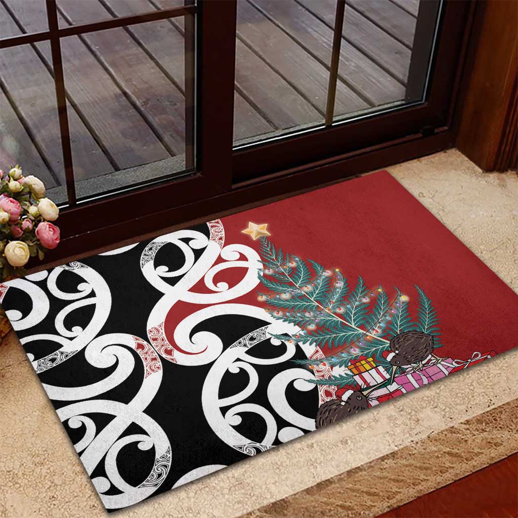 New Zealand Silver Fern Christmas Tree Rubber Doormat Meri Kirihimete - Aussie Hoodie