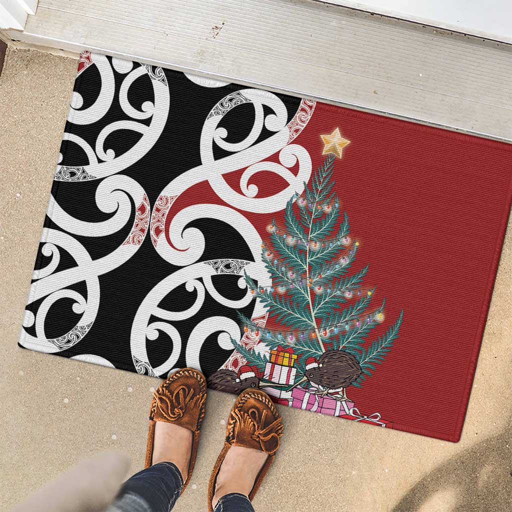 New Zealand Silver Fern Christmas Tree Rubber Doormat Meri Kirihimete - Aussie Hoodie