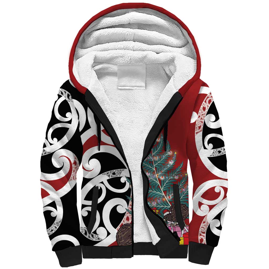 New Zealand Silver Fern Christmas Tree Sherpa Hoodie Meri Kirihimete - Aussie Hoodie