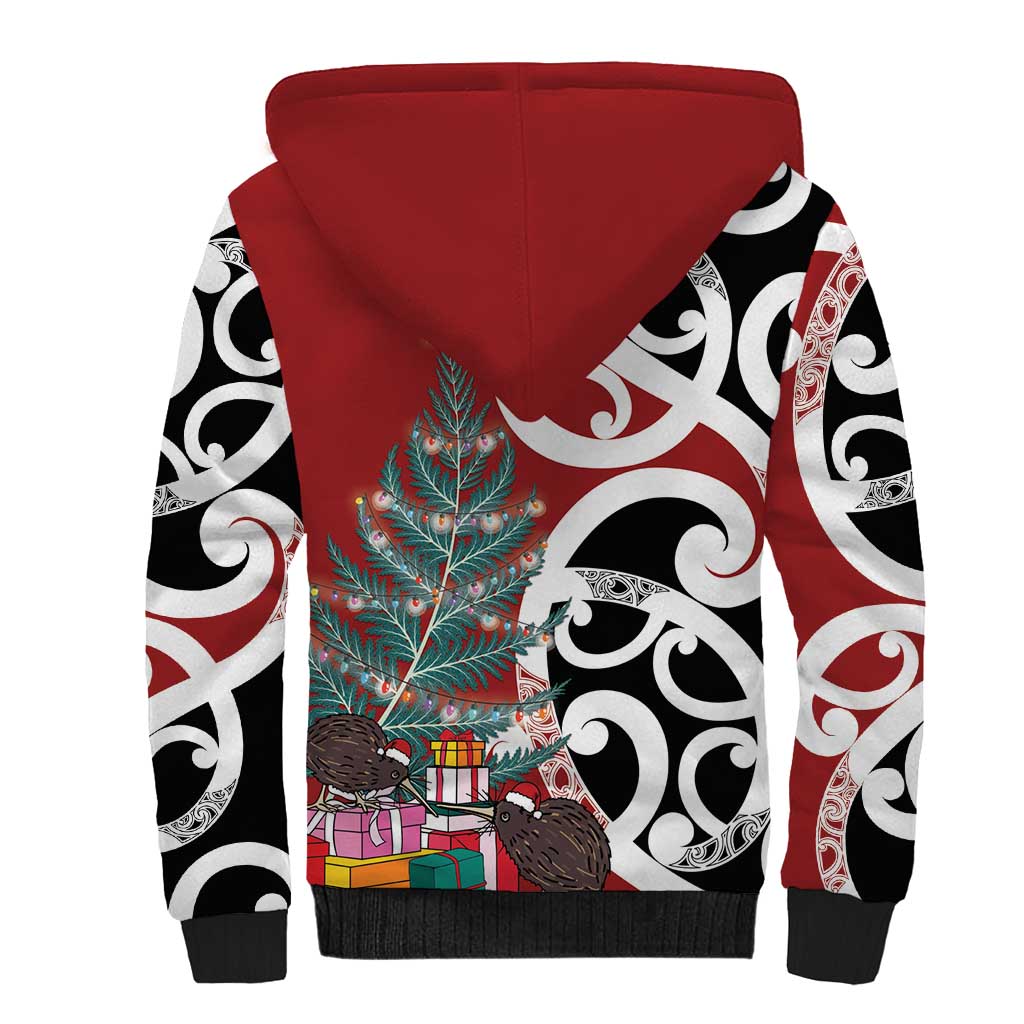 New Zealand Silver Fern Christmas Tree Sherpa Hoodie Meri Kirihimete - Aussie Hoodie