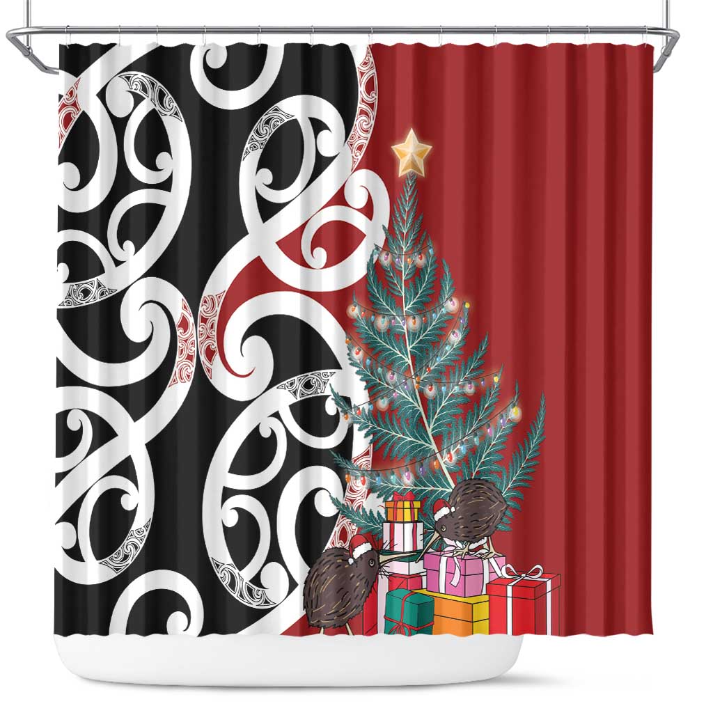 New Zealand Silver Fern Christmas Tree Shower Curtain Meri Kirihimete - Aussie Hoodie