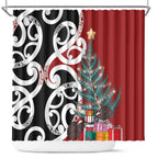 New Zealand Silver Fern Christmas Tree Shower Curtain Meri Kirihimete - Aussie Hoodie