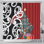 New Zealand Silver Fern Christmas Tree Shower Curtain Meri Kirihimete - Aussie Hoodie