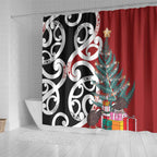 New Zealand Silver Fern Christmas Tree Shower Curtain Meri Kirihimete - Aussie Hoodie