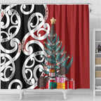 New Zealand Silver Fern Christmas Tree Shower Curtain Meri Kirihimete - Aussie Hoodie