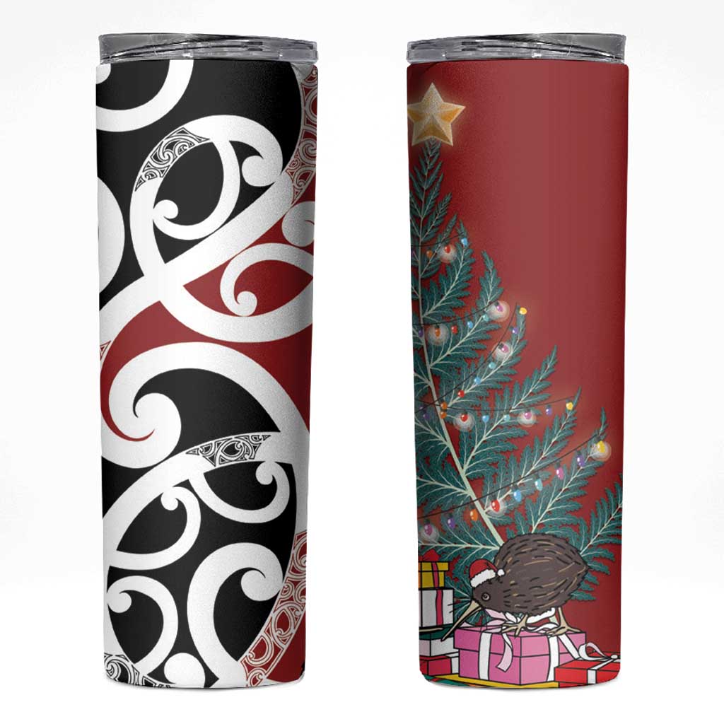 New Zealand Silver Fern Christmas Tree Skinny Tumbler Meri Kirihimete - Aussie Hoodie